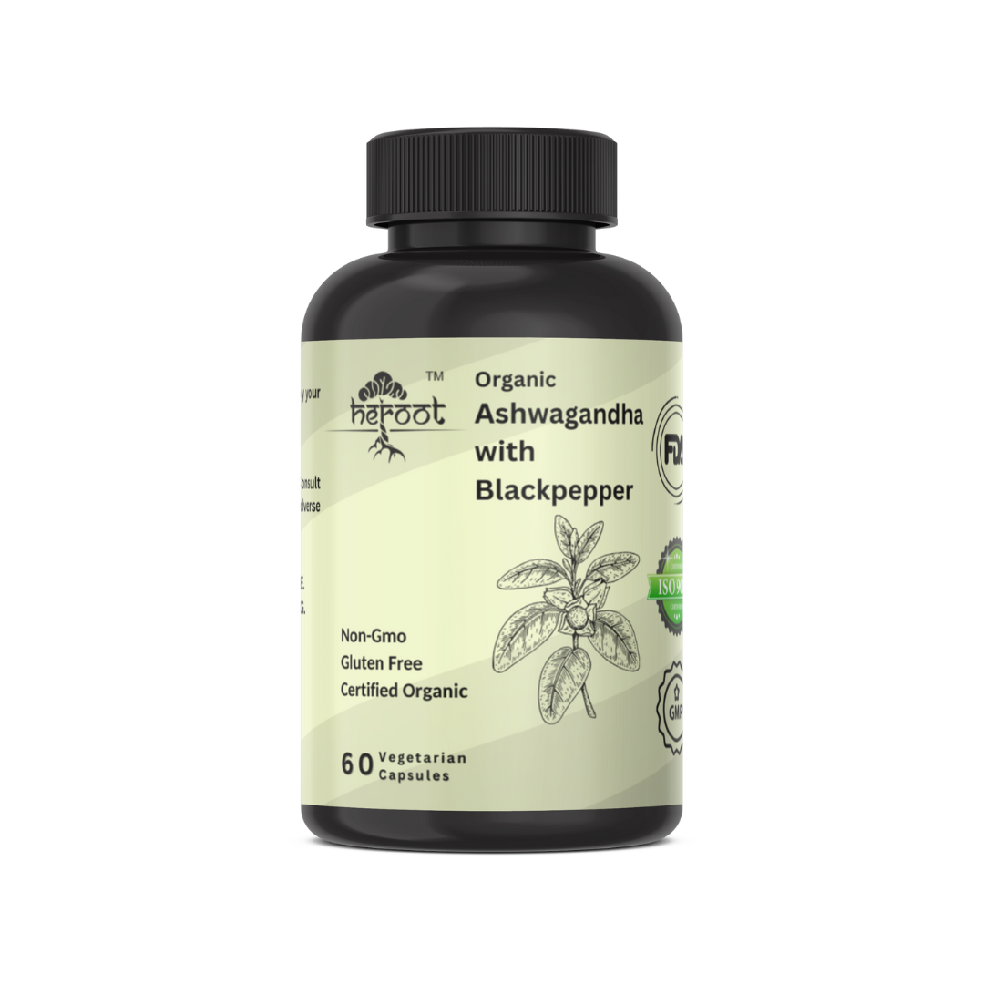 Organic Ashwagandha Capsules 500mg - 60 Capsules with Black Pepper Extract for Enhanced Absorption