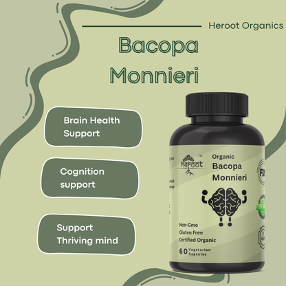 Organic Brahmi Leaf (Bacopa Monnieri) 400mg - Brain Booster for Improved Focus & Cognitive Function