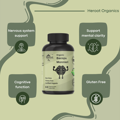 Organic Brahmi Leaf (Bacopa Monnieri) 400mg - Brain Booster for Improved Focus & Cognitive Function