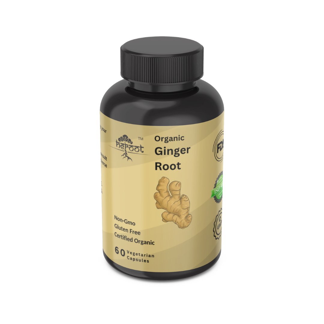 Organic Ginger Root 400mg (Zingiber Officinale) - Digestive Support & Relief from Stomach Ache