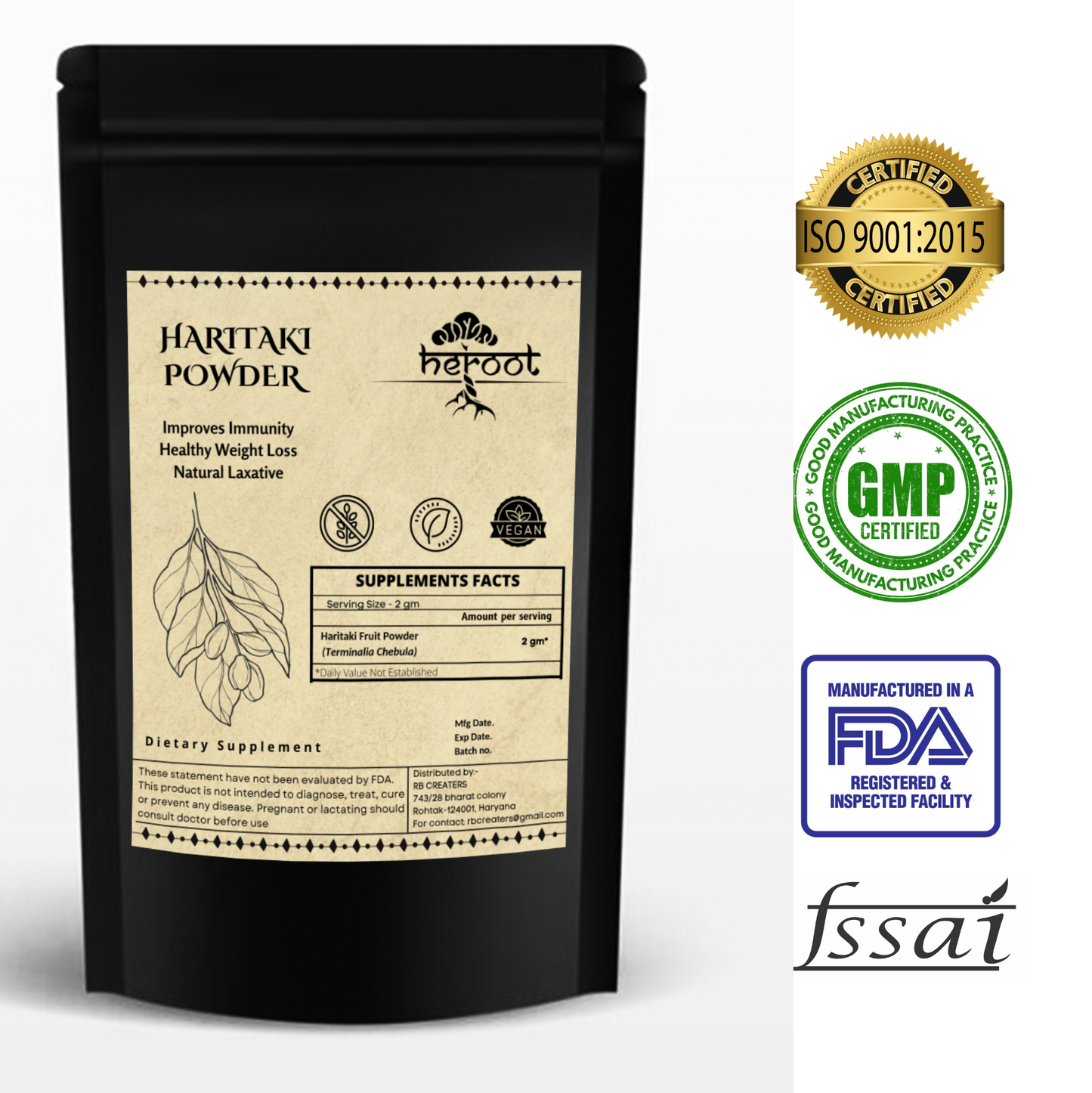 Organic Haritaki Powder (Terminalia Chebula) - Boost Immunity and Support Healthy Weight Loss