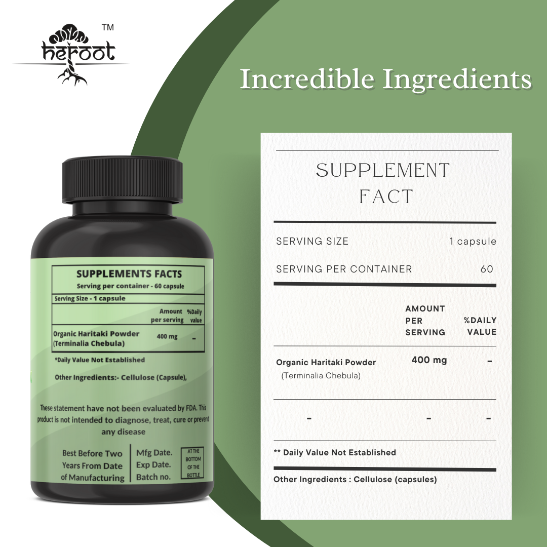 Organic Haritaki Powder 400mg (Terminalia Chebula) - Supports Healthy Weight Loss & Boosts Immunity