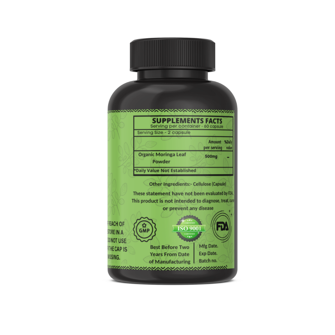 Organic Moringa Leaf Capsules 500mg - Antioxidant-Rich Natural Weight Loss Supplement