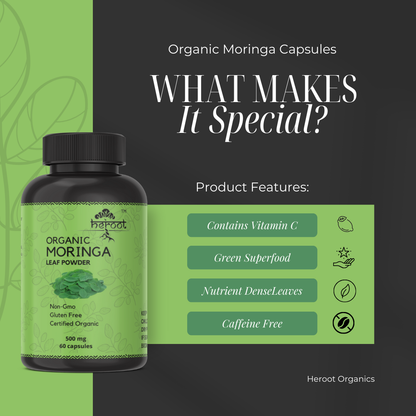 Organic Moringa Leaf Capsules 500mg - Antioxidant-Rich Natural Weight Loss Supplement