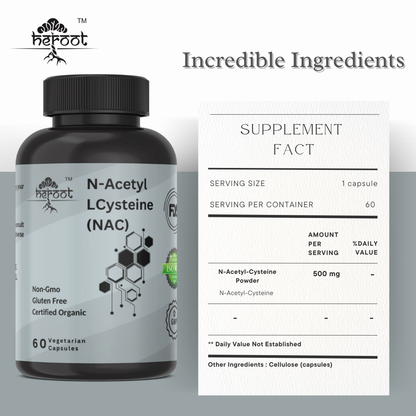 N-Acetyl L-Cysteine (NAC) 500mg - 60 Max Strength Veg Capsules | Powerful Antioxidant Supplement