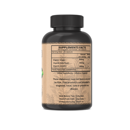 Organic Ginger, Holy Basil, and Licorice 400mg - Supports Cognitive Function & Sleep (60 Caps)