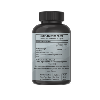 Himalayan Premium Pure Shilajit - Certified Supplement (60 Caps) for Improved Vigor & Vitality