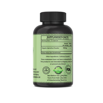 Organic Spirulina Powder 500 mg - Supports Eye & Brain Health, Boosts Immune System