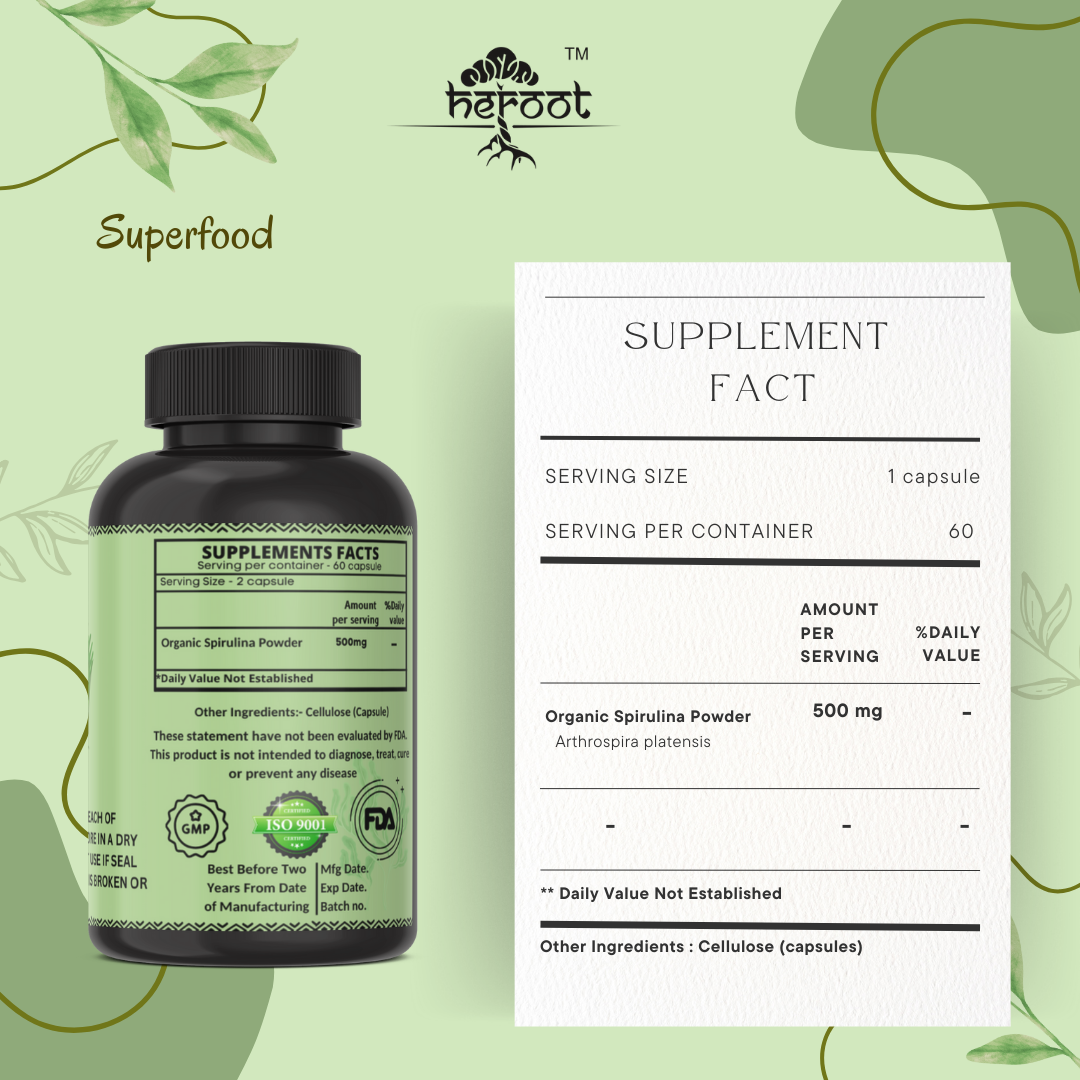 Organic Spirulina Powder 500 mg - Supports Eye & Brain Health, Boosts Immune System