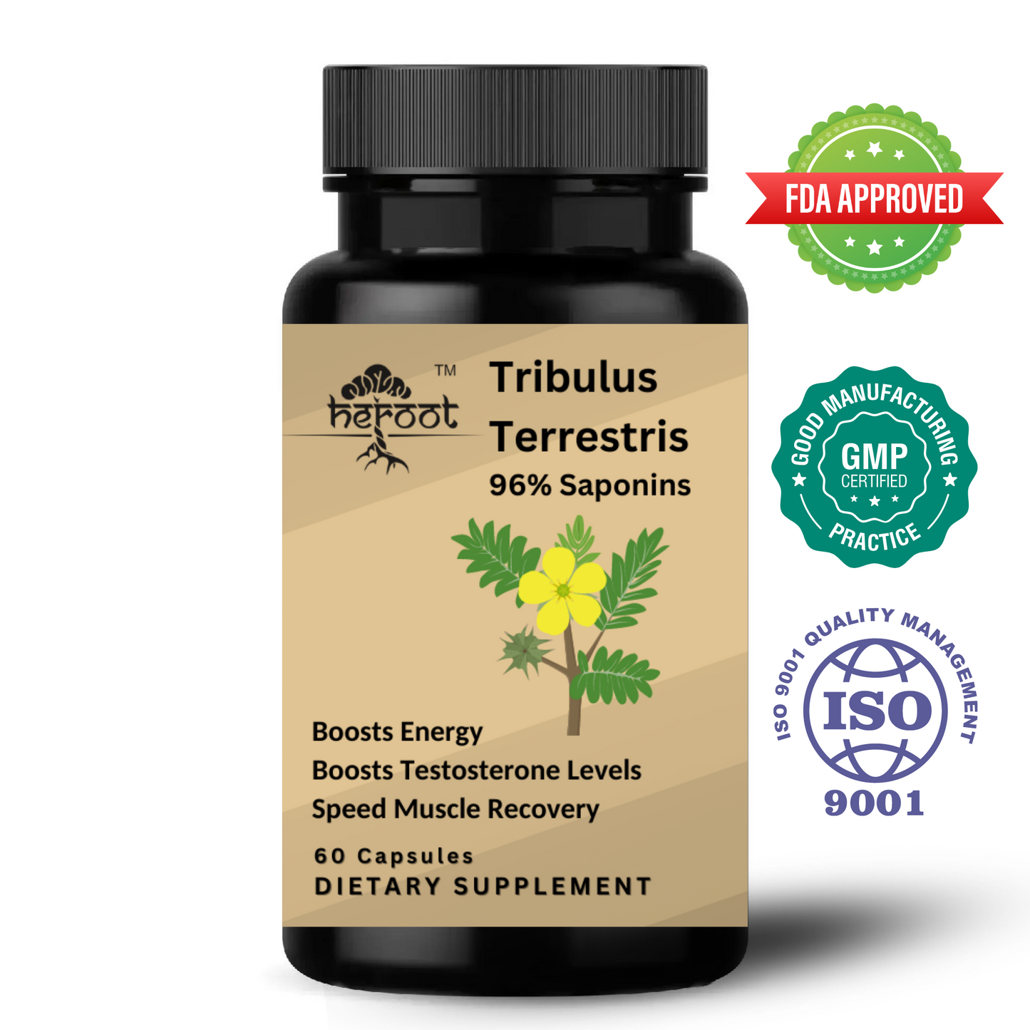 Tribulus Terrestris 500mg Extract - 60 Capsules | Testosterone Booster & Muscle Mass Support