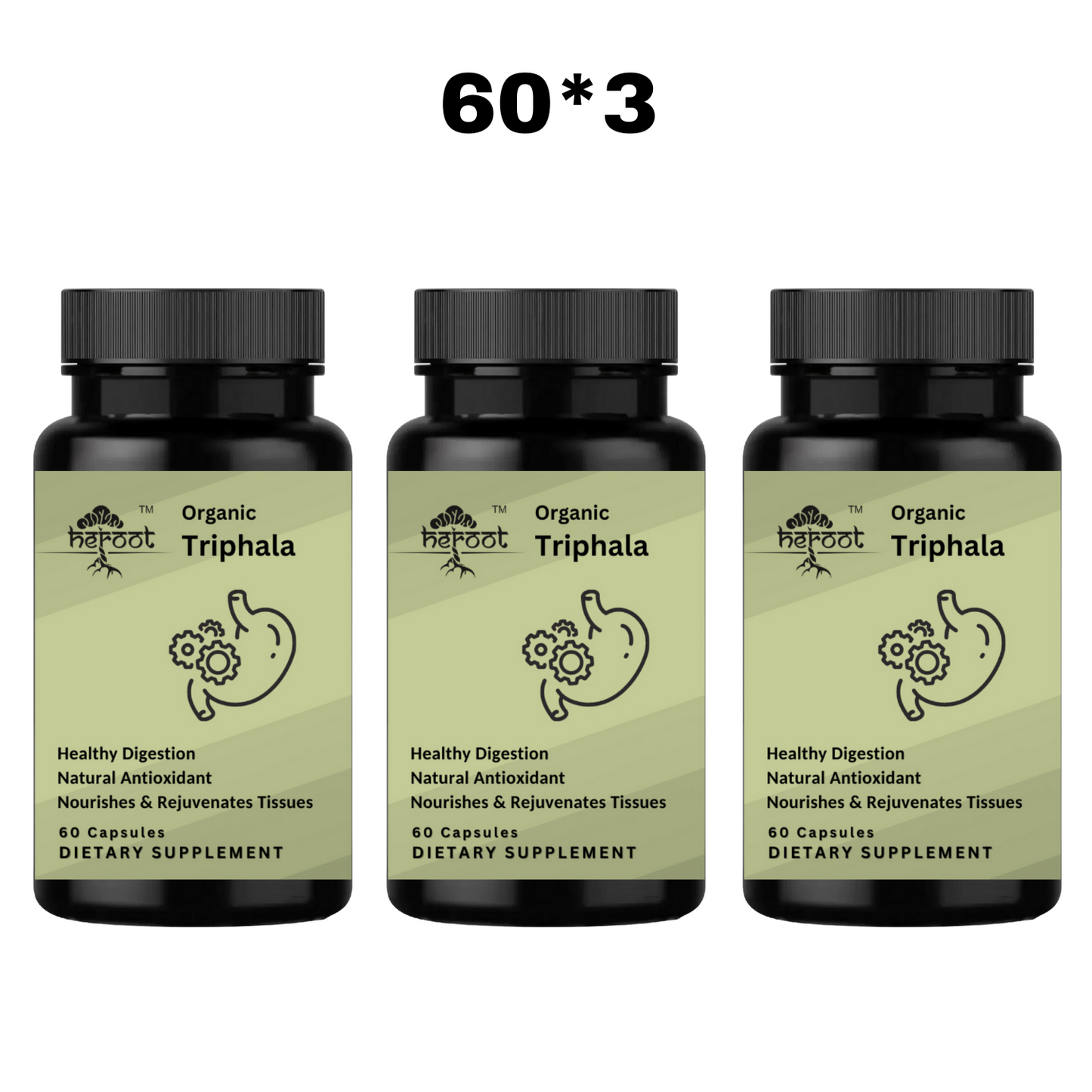 Triphala Powder Capsules 500mg (100% Pure & Organic) - Amla, Haritaki, & Bahera Blend