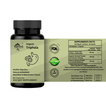 Triphala Powder Capsules 500mg (100% Pure & Organic) - Amla, Haritaki, & Bahera Blend