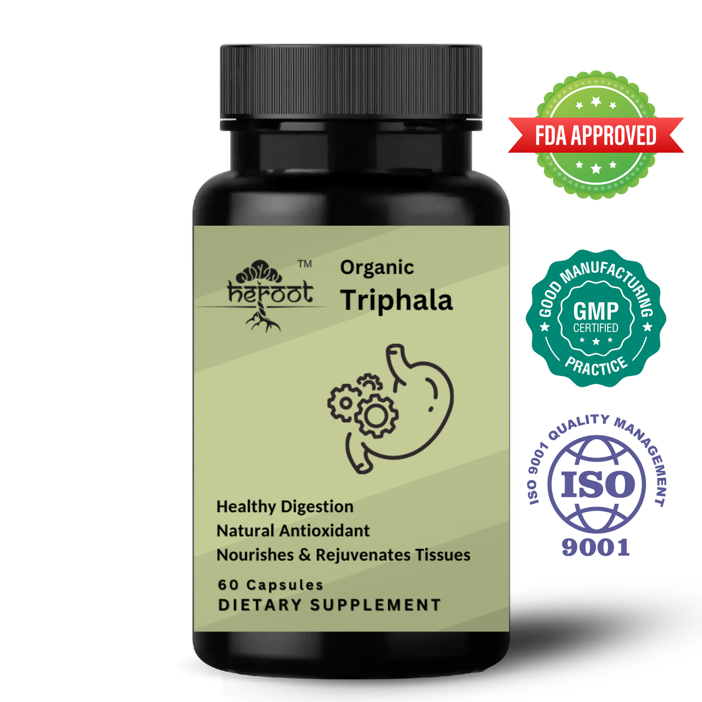 Triphala Powder Capsules 500mg (100% Pure & Organic) - Amla, Haritaki, & Bahera Blend