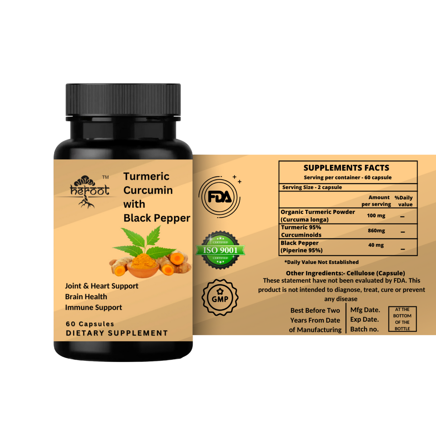 Turmeric 95% Curcumin 1000mg Extract with Black Pepper - Powerful Antioxidant Support