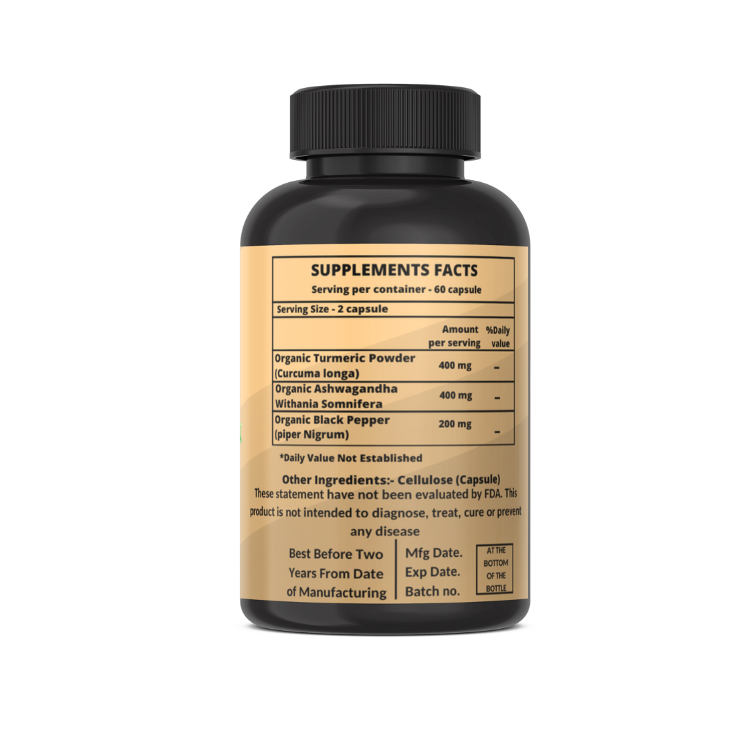 Organic Turmeric Ashwagandha 1000mg with Black Pepper - Supports Brain Health & Immune Function