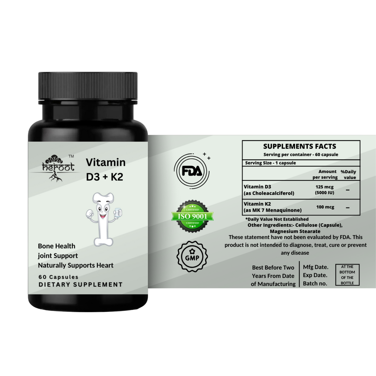 Vitamin K2 (MK7) with D3 5000 IU Supplement - for Immune Health