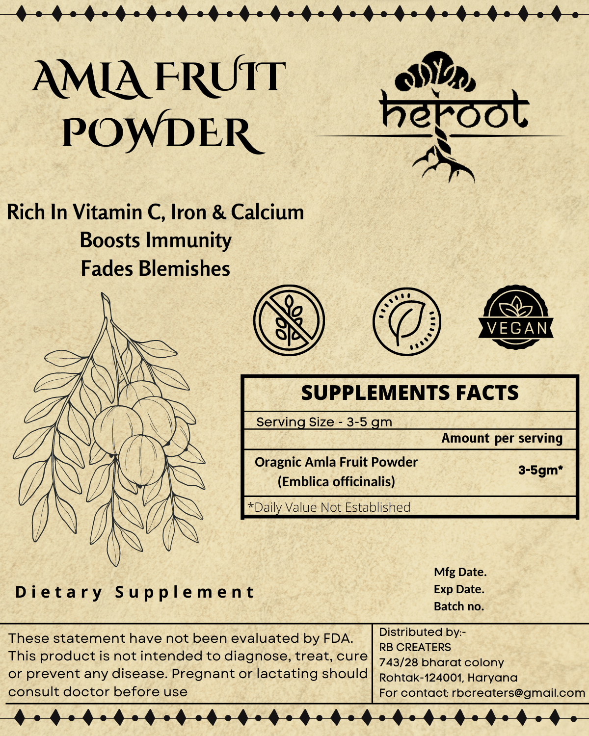 Organic Amla Powder - Natural Vitamin C Antioxidant for Skin and Hair from Indian Gooseberry