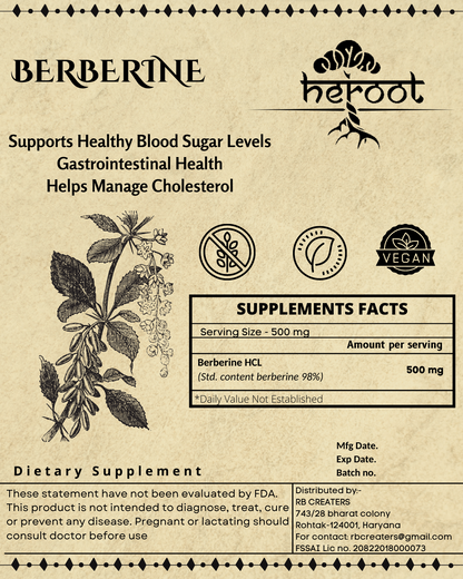 Premium Berberine HCL 98% Extract Powder - Berberis for Blood Glucose and Sugar Control