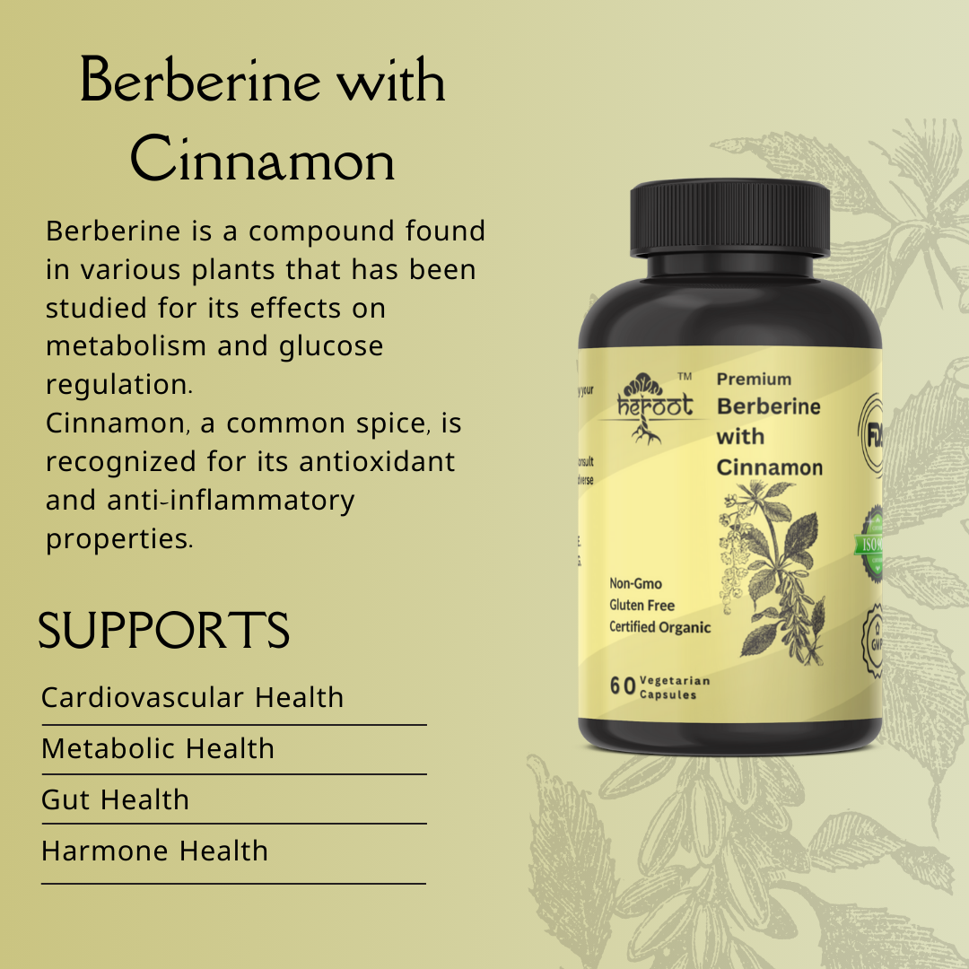 Berberine with Ceylon Cinnamon 500mg - 60 Capsules for Heart Health & Immune Support