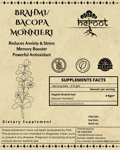 Organic Brahmi Powder - Bacopa Monnieri for Memory, Focus, and Hair Health