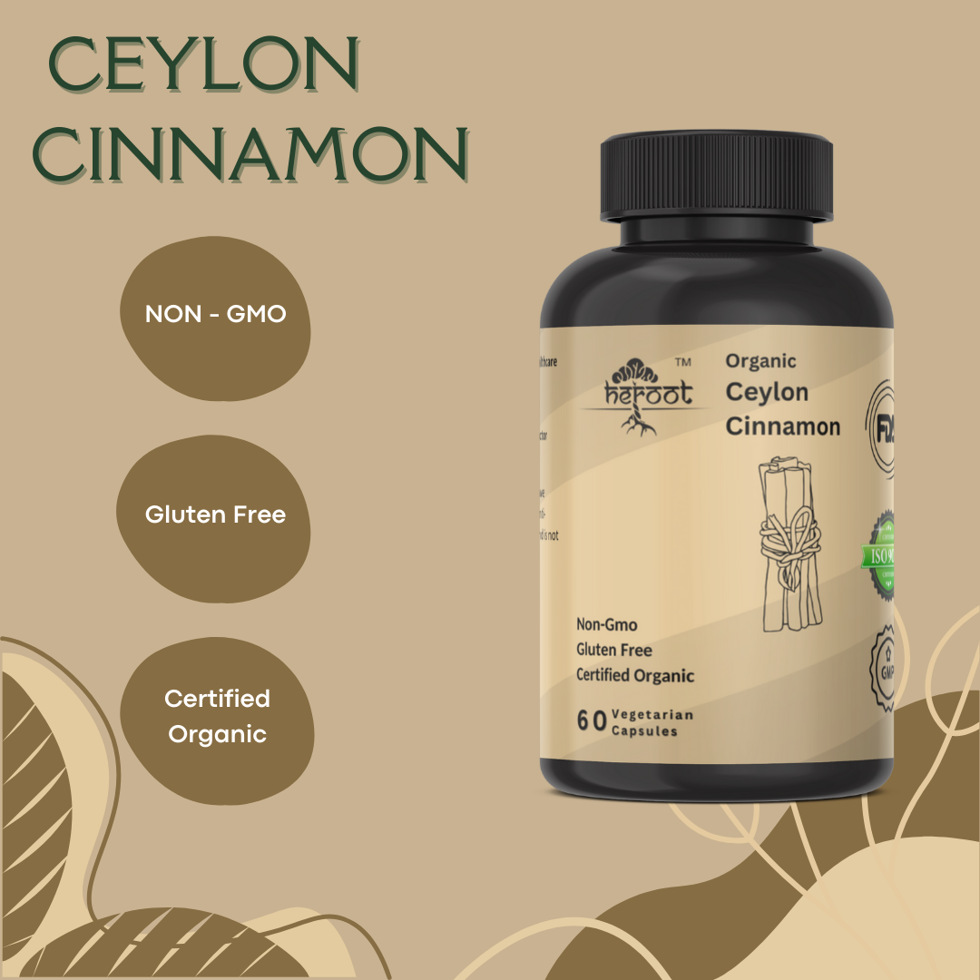 Organic Ceylon Cinnamon Capsules 500mg - 60 High-Potency Capsules for Blood Sugar Support