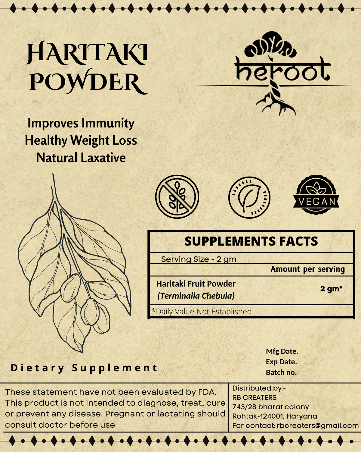 Organic Haritaki Powder (Terminalia Chebula) - Boost Immunity and Support Healthy Weight Loss