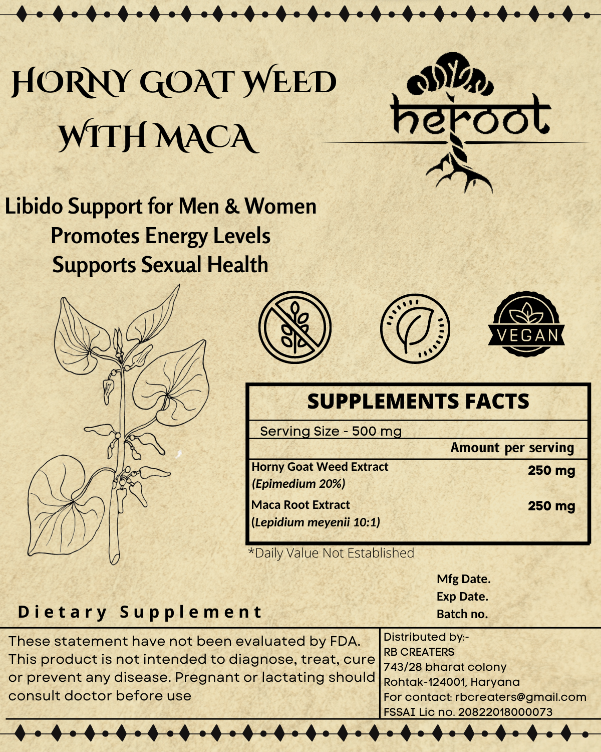 Horny Goat Weed Powder with Maca Root & Ginseng - Testosterone Booster for Men