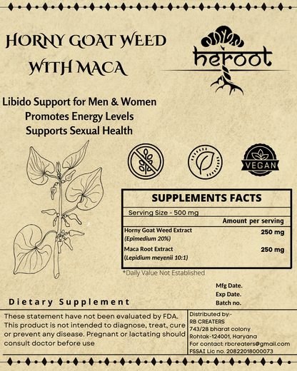 Horny Goat Weed Powder with Maca Root & Ginseng - Testosterone Booster for Men