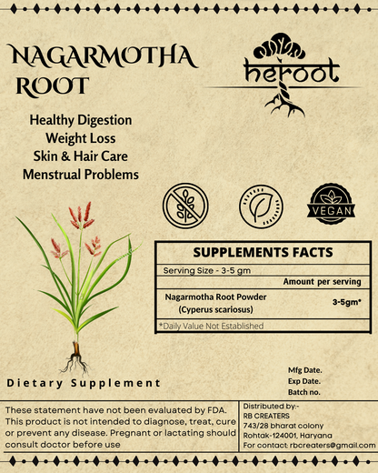 Organic Nagarmotha Powder (Cyperus Scariosus) - USDA Certified for Skin & Hair Care