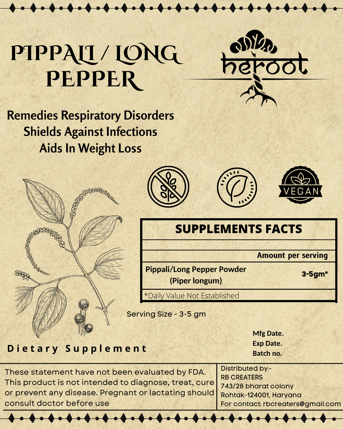 Organic Pippali (Long Pepper) Powder - Piper Longum Supplement for weight loss