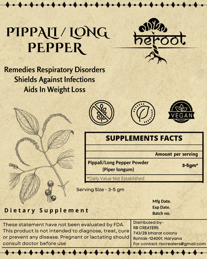 Organic Pippali (Long Pepper) Powder - Piper Longum Supplement for weight loss