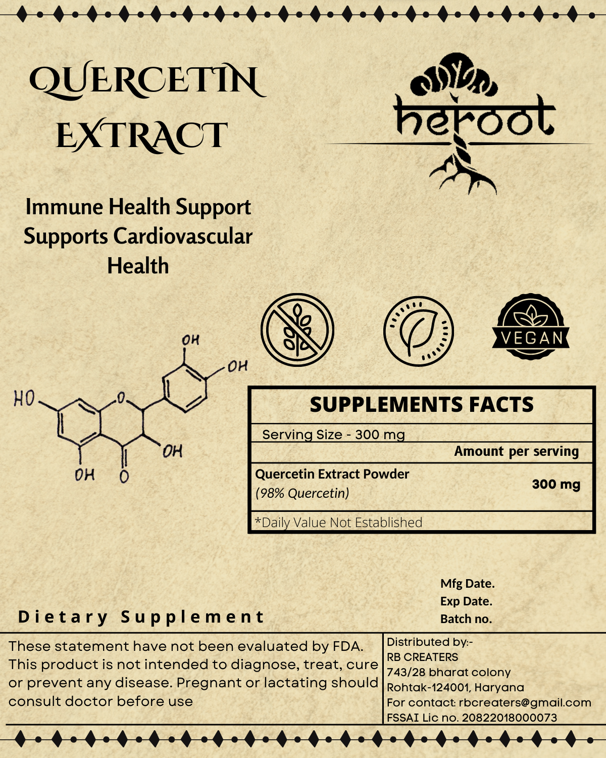 Quercetin Extract Powder (98% Quercetin) - Supports Immune and Cardiovascular Health