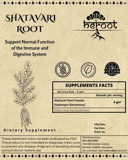 Organic Shatavari Root Powder (Asparagus Racemosus) - Supports Digestive Health