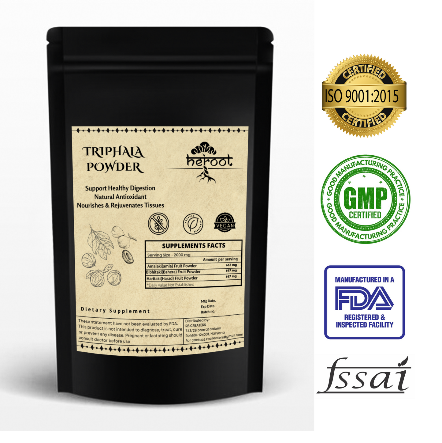 Organic Triphala Powder - Body Detox with Amla, Haritaki, and Bibhitaki for Healthy Digestion"