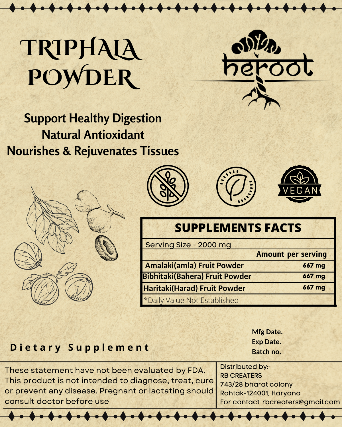 Organic Triphala Powder - Body Detox with Amla, Haritaki, and Bibhitaki for Healthy Digestion"