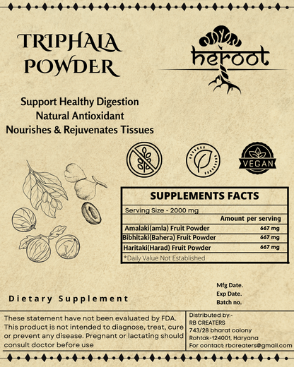 Organic Triphala Powder - Body Detox with Amla, Haritaki, and Bibhitaki for Healthy Digestion"